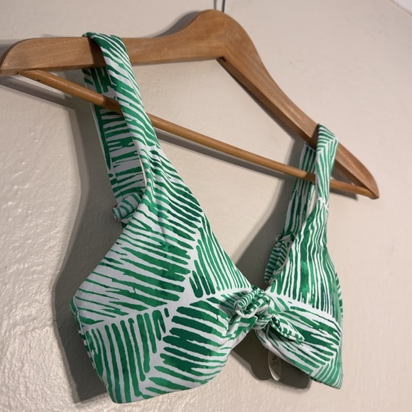 NWT CALIA Tie Front Bikini Swim Top Green Palm Stripe Tropical Print XXS Resort - Picture 3 of 8